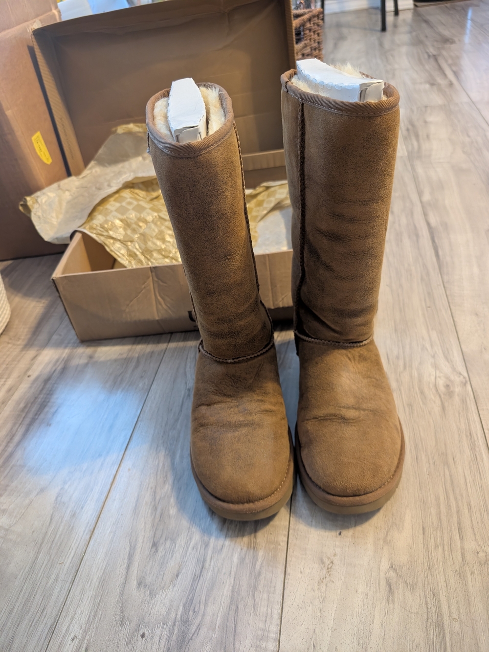 UGG Tall Suede Shearling-Lined Boots in Brown